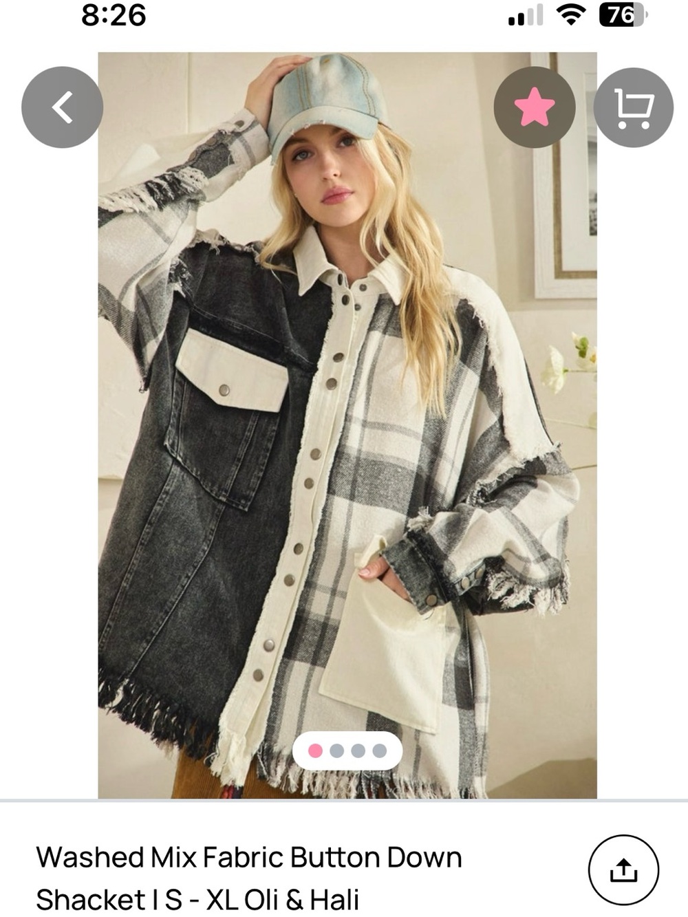 Oli & Hali Black and White Washed Plaid & Denim Button-Down Shacket